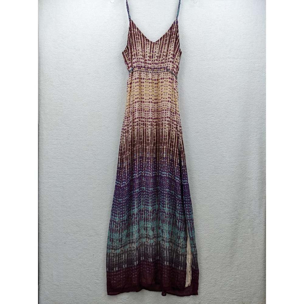 Anthropologie Womens Geometric Print Maxi Dress Size L Spaghetti Strap Tie Waist